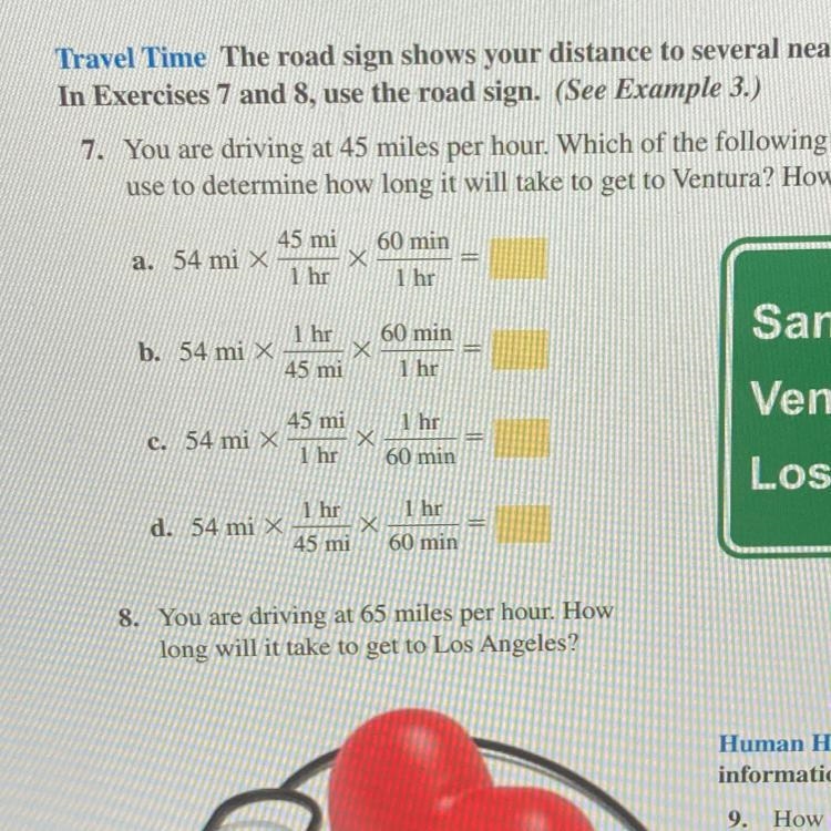 7. You are driving at 45 miles per hour. Which of the following expressions should-example-1