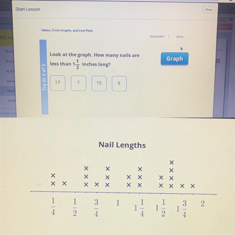 Look at the graph. How many nails are less than 1 1/2 inches long?-example-1