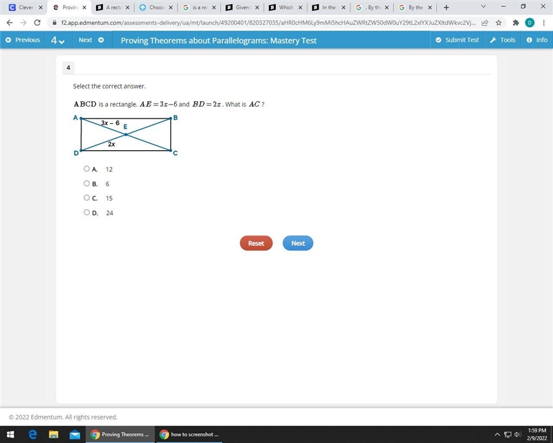 Is a rectangle. and . What is ? A. 12 B. 6 C. 15 D. 24-example-1