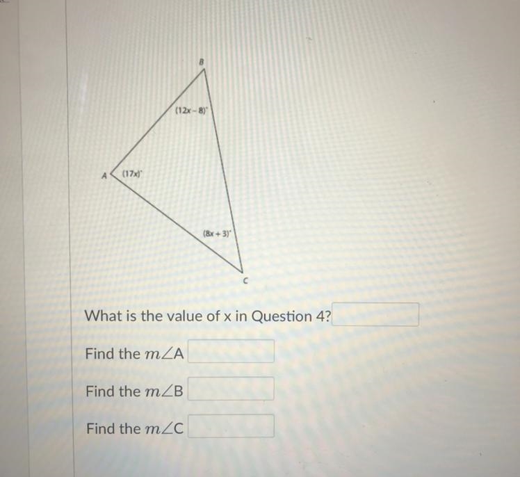 Pls help and explain maybe a: 17x b:12x-8 c:8x+3-example-1