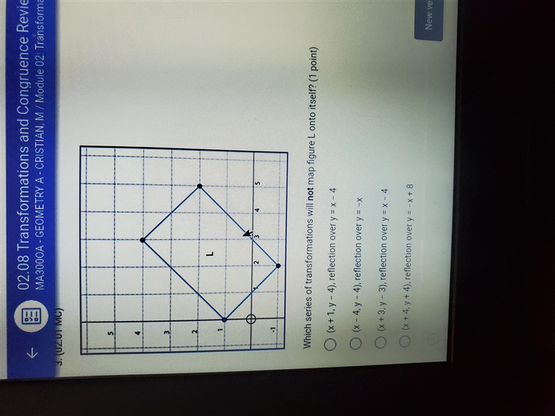 Wich seires of transformations will not map figure L onto itself-example-1