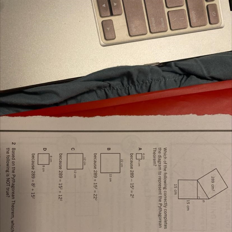 1 Look at the figure 289 cm 15 cm 15 cm Which of the following correctly completes-example-1