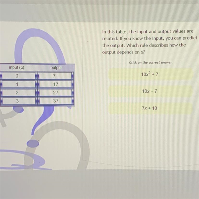 PLEASE HELP !! In this table, the input and output values are related. If you know-example-1