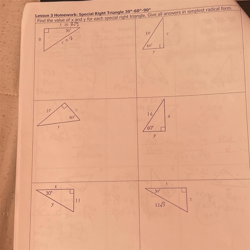 Special right triangle 30-60-90 degrees lesson 3 homework-example-1