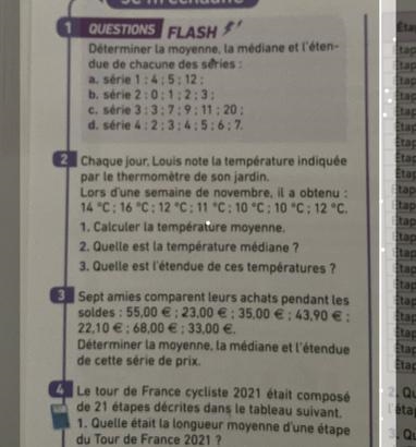 Je m'échauffe 1 QUESTIONS FLASH Déterminer la moyenne, la médiane et l'éten- due de-example-1