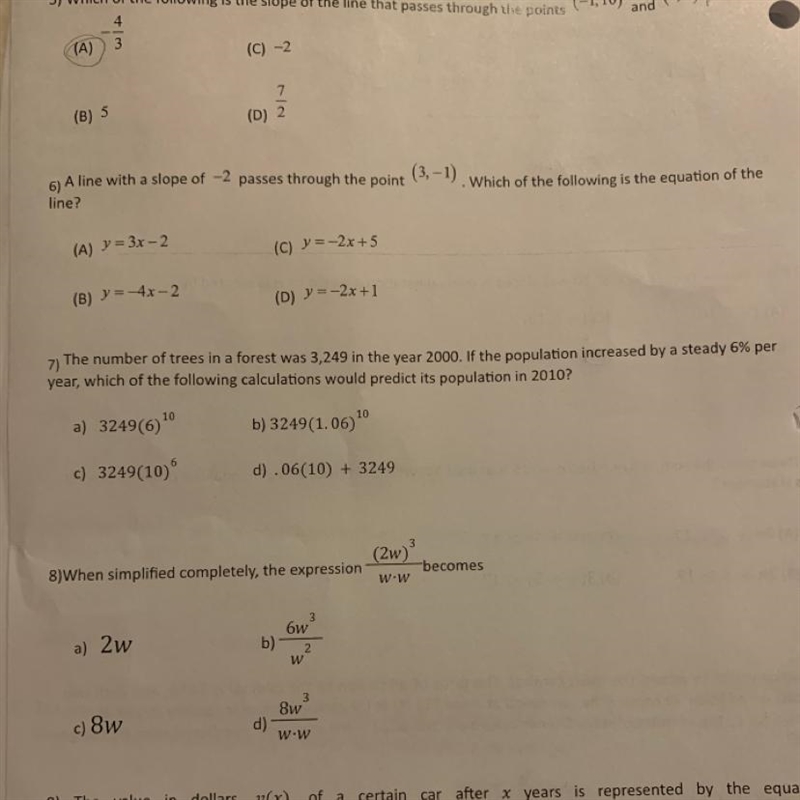 A line with a slope of -2 passes through the point (3,-1). Which of the following-example-1