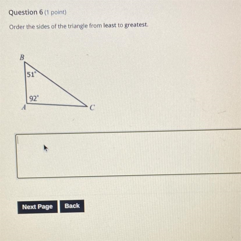 Order the sides of the triangle from least to greatest.B51°92°С-example-1