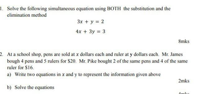 2. At a school shop, pens are sold at dallars each and ruler at y dollars each. Mr-example-1