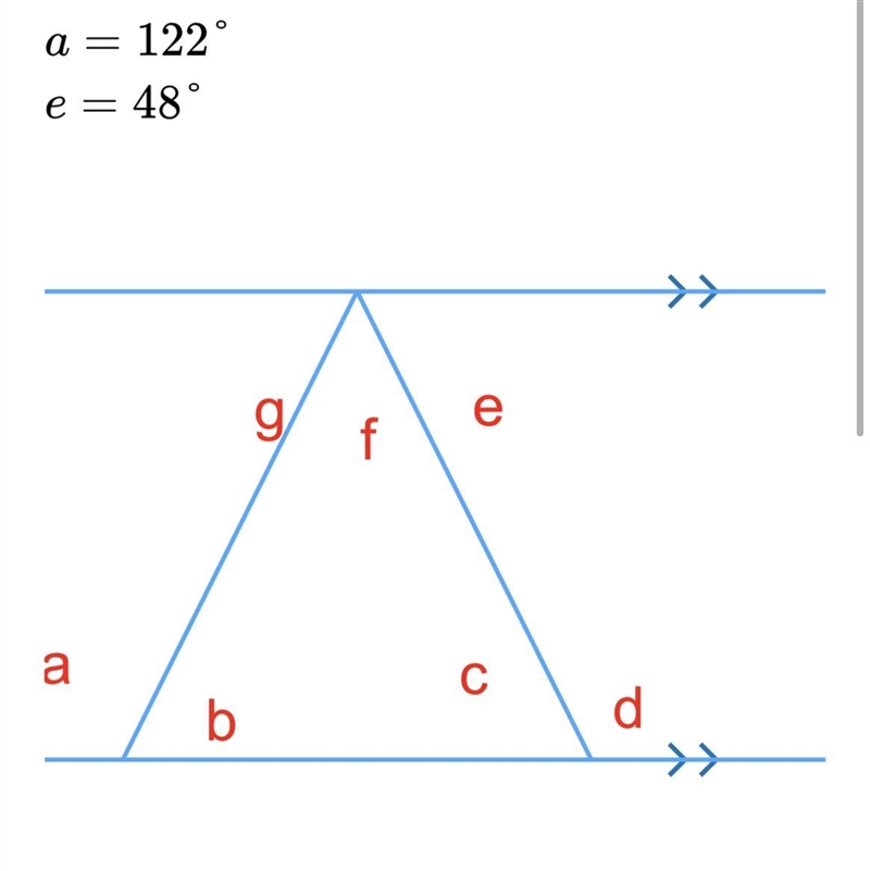 Find the measure of angle f given the information below. A= 122 degrees E=48 degrees-example-1