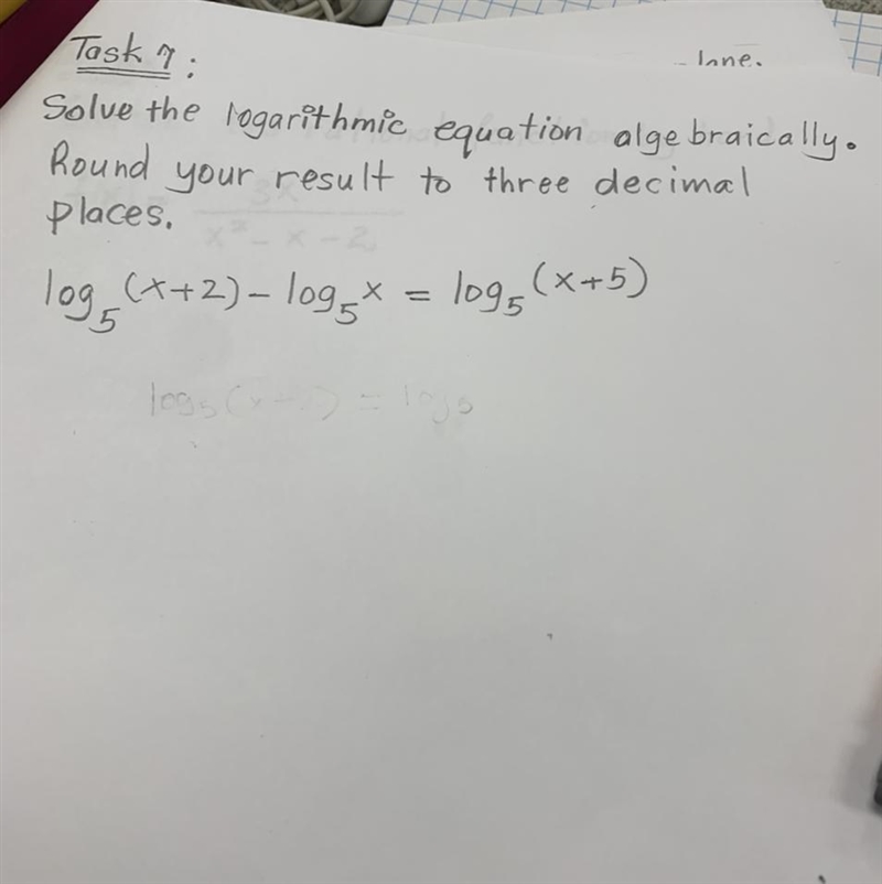 Solve the logarithmic equation algebraically ?-example-1