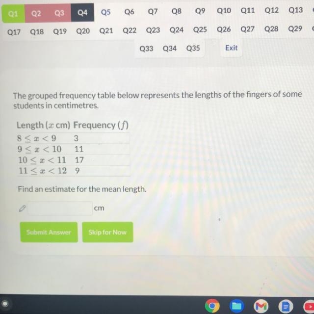 The grouped frequency table below represents the lengths of the fingers of some students-example-1