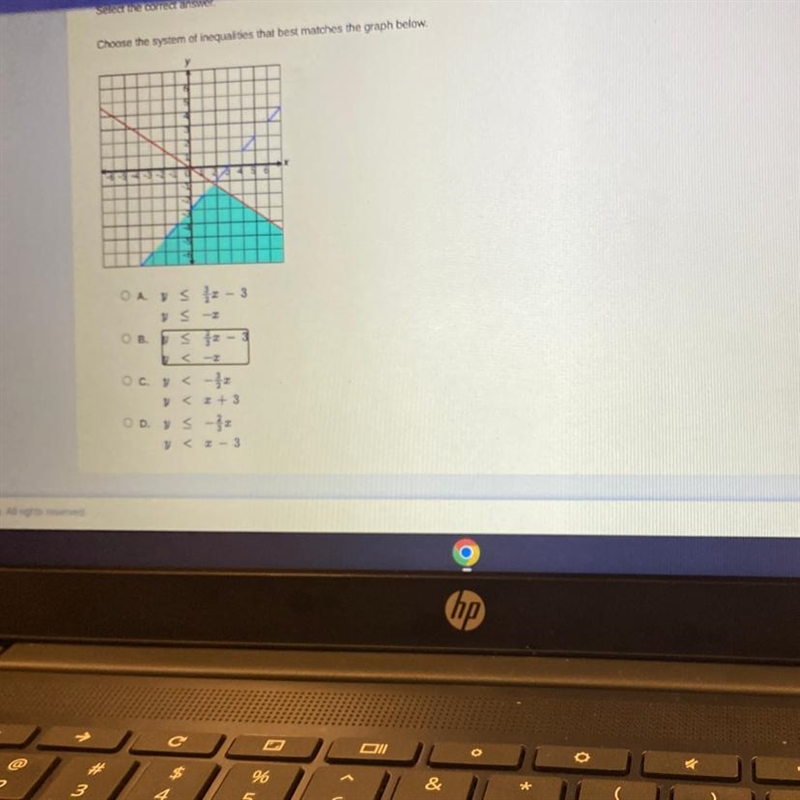 Choose the system of inequalities that best matches the graph below. A B C D-example-1