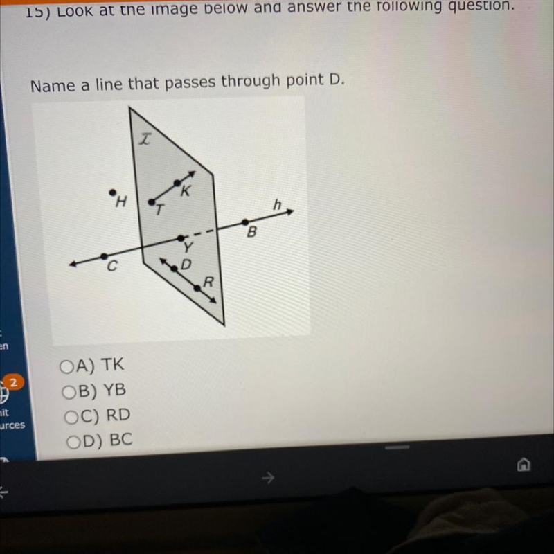 Name a line that passes through point D-example-1