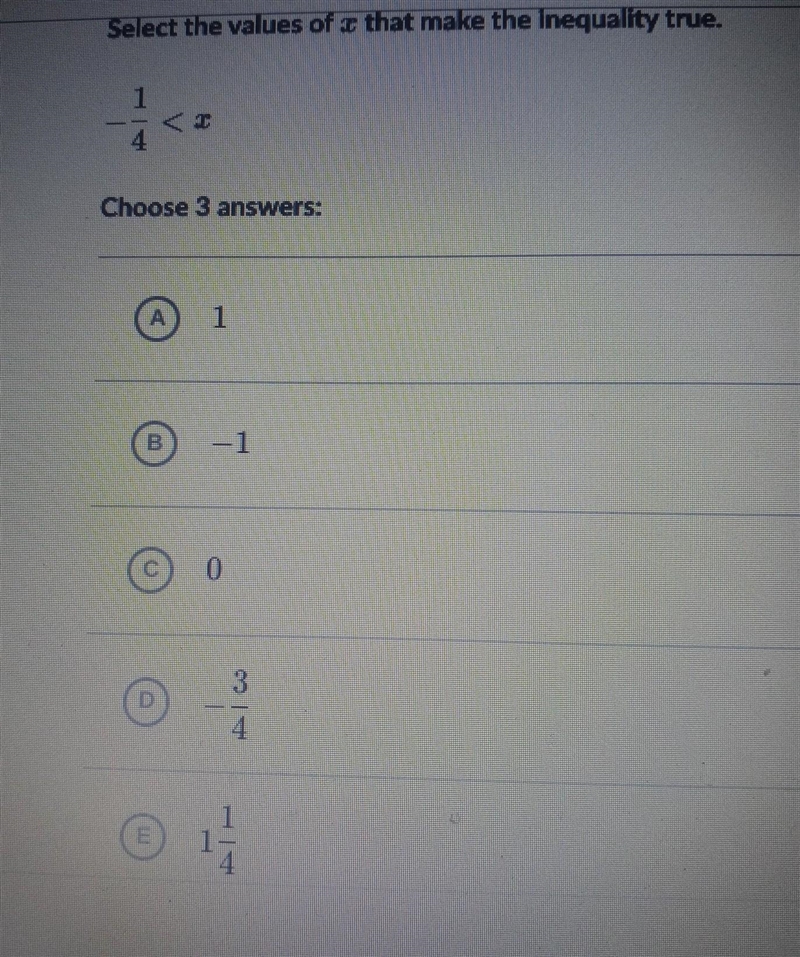 Select the values of x that make the inequality true: choose three​-example-1