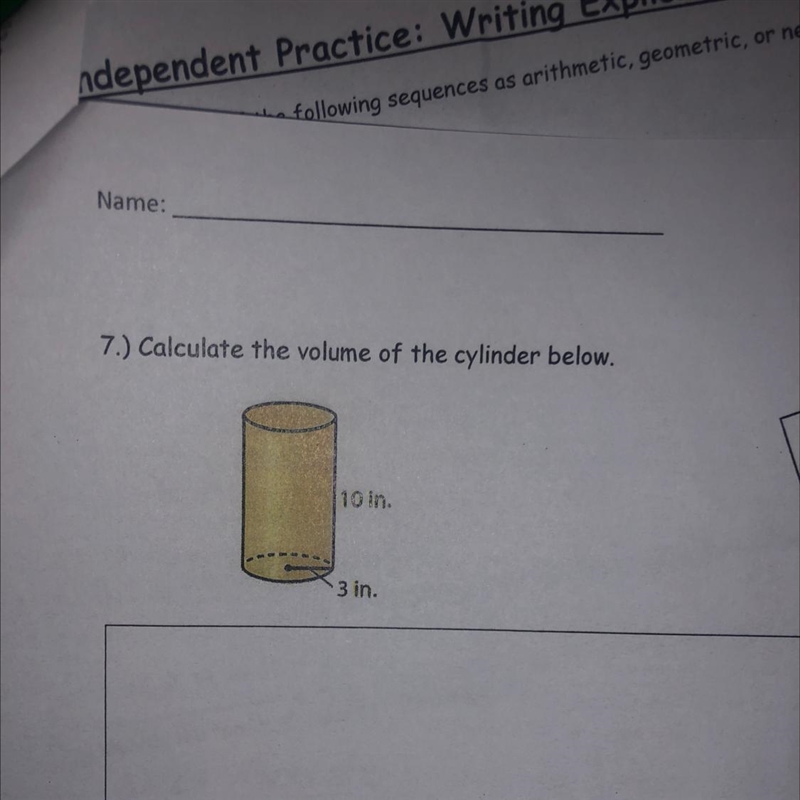 Calculate the volume of the cylinder below-example-1