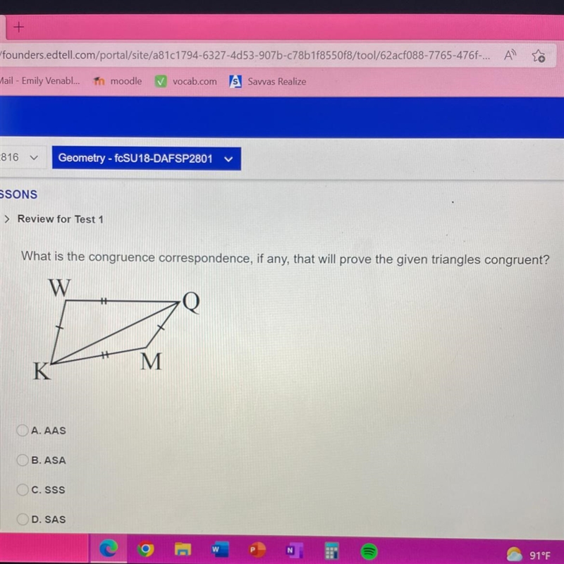 What is the congruence correspondence, if any, that will prove the given triangles-example-1