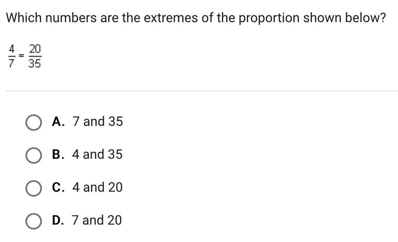 Which numbers are the extremes of the proportion shown below-example-1