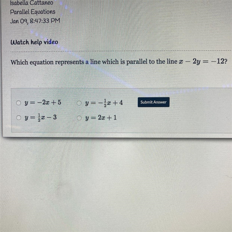 Which equation represents a line which is parallel to the line x - 2y = -12?-example-1