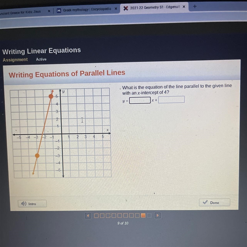 Writing Equations of Parallel Lines y 5 What is the equation of the line parallel-example-1