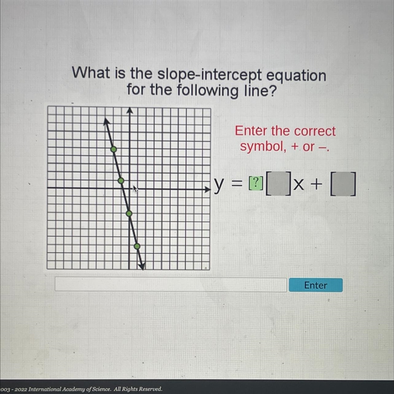 What is the slope- intercept equations for the following line. PLEASE help-example-1