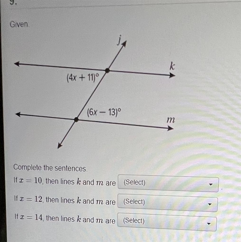 Given Complete the sentences Parallel or not parallel-example-1