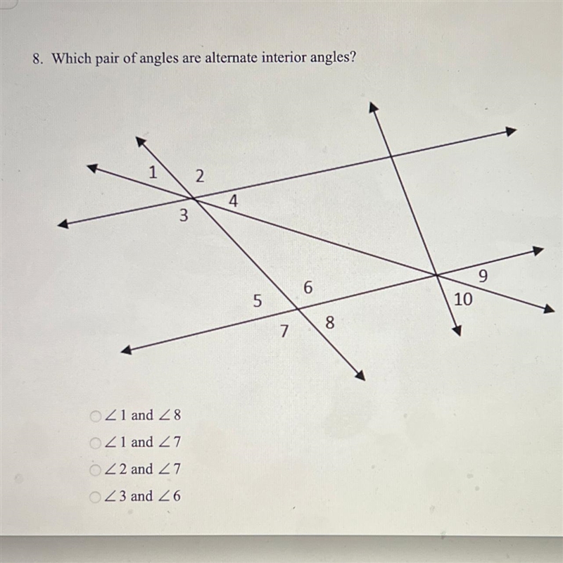 8. Which pair of angles are alternate interior angles? 1 3 021 and 28 21 and 27 22 and-example-1