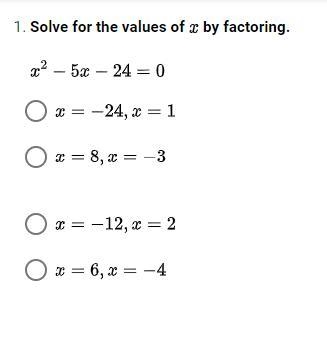 Solve the values of x by factoring (30 points !!)-example-1