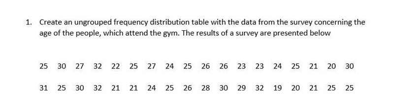 1. Create an ungrouped frequency distribution table with the data from the survey-example-1