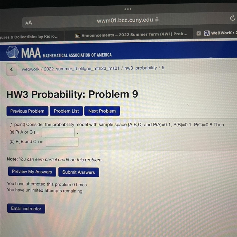 Consider the probability model with sample space (A,B,C} and P(A)=0.1, P(B)=0.1, P-example-1