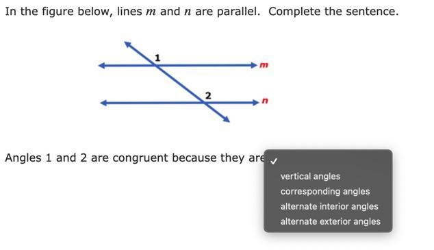 Angels 1 and 2 are congruent because they are?A. Verification linesB. Corresponding-example-1