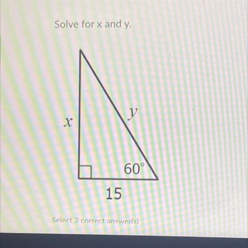 Solve for x and y 60° 15°-example-1