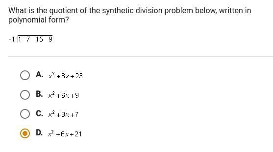 What is the quotient of the synthetic division problem below, written in polynomial-example-1