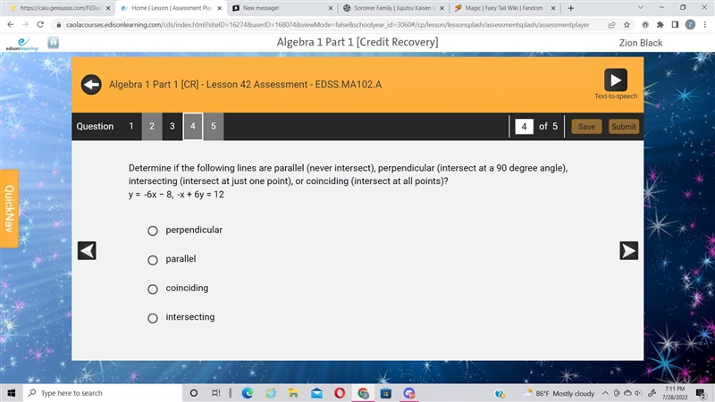 Determine if the following lines are parallel (never intersect), perpendicular (intersect-example-1