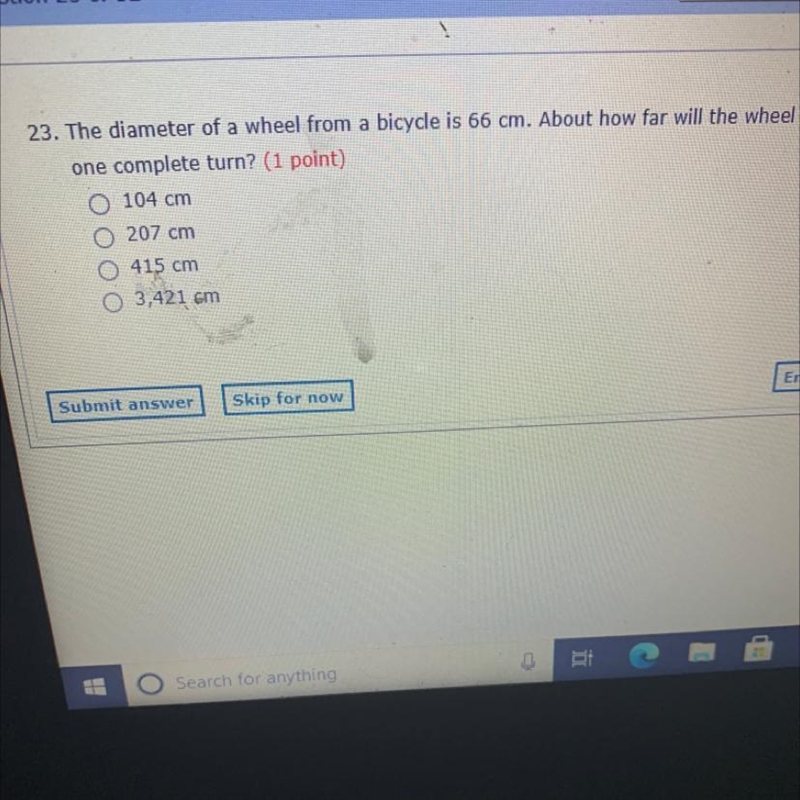 About how far will the wheel travel in one complete turn.-example-1