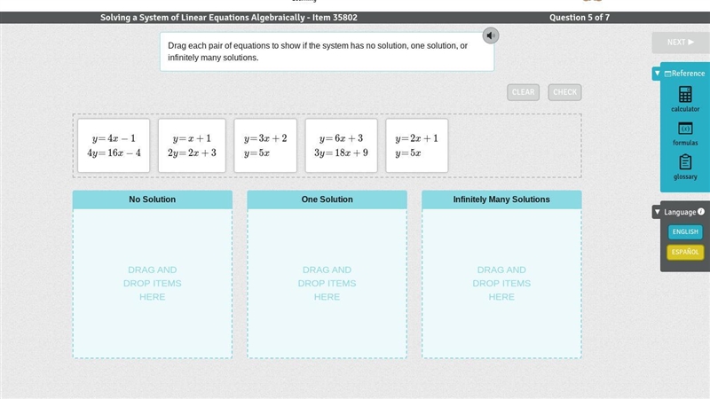 Drag each pair of equations to show if the system has no solution, one solution, or-example-1