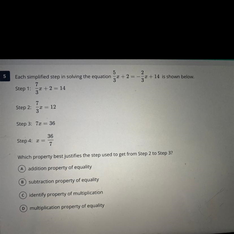 5 2 Each simplified step in solving the equation -x + 2 = -=x + 14 is shown below-example-1