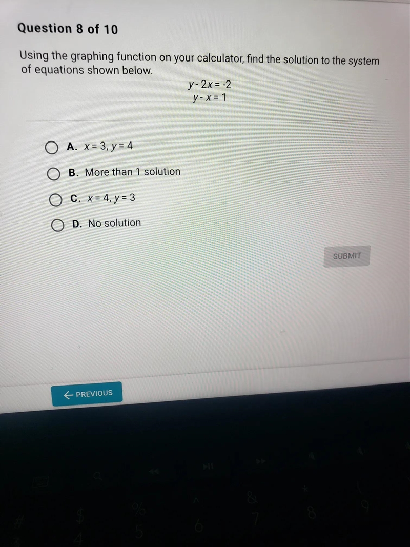 "Using the graphing functions on your calculator, find the solutions to the system-example-1