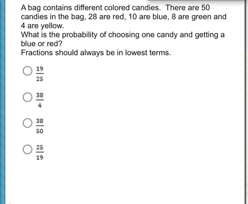 A bag contains different colored candies. There are 50 candies in the bag, 28 are-example-1