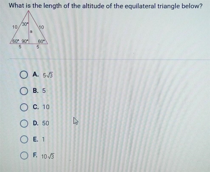 What is the length of the altitude of the equilateral triangle below?​-example-1