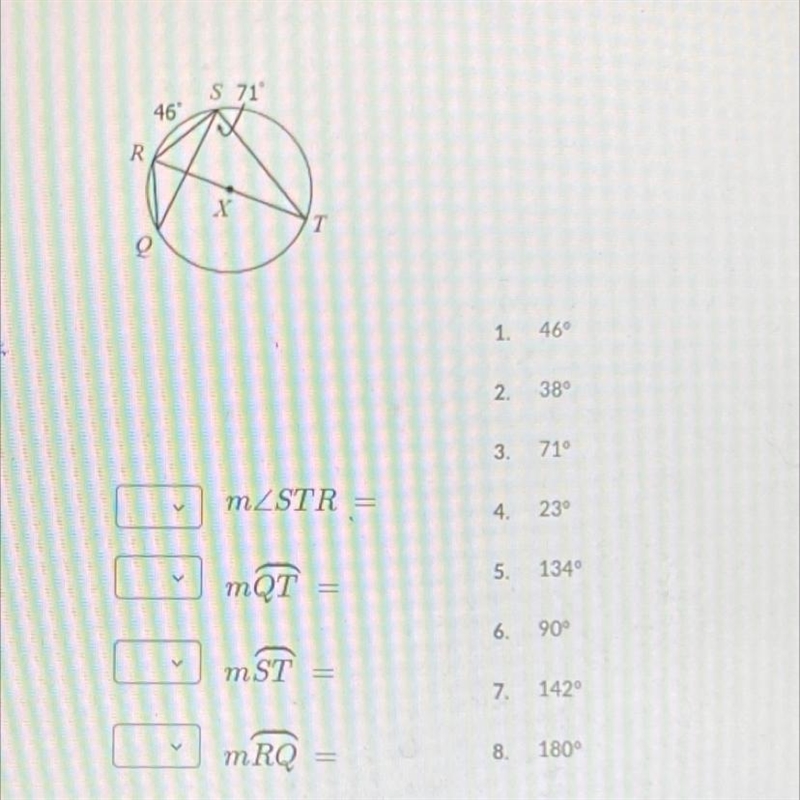 Use the image to match the arc/angle measure. (there is one more option that i wasn-example-1