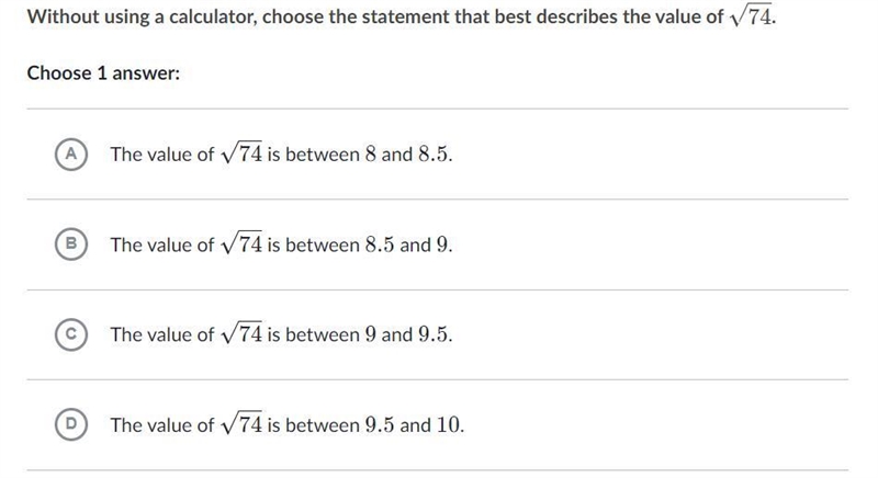 Without using a calculator, choose the statement that best describes the value of-example-1