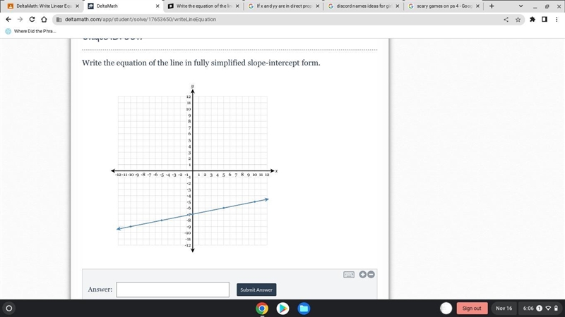 Write the equation of the line in fully simplified slope-intercept form. pls helpp-example-1