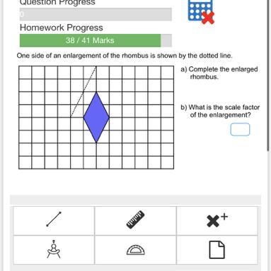 One side of an enlargement of the rhombus is shown by the dotted line. A)Complete-example-1