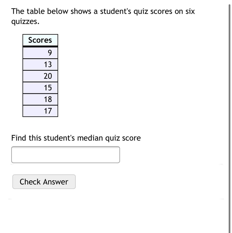 The table below shows a student's quiz scores on six quizzes.-example-1