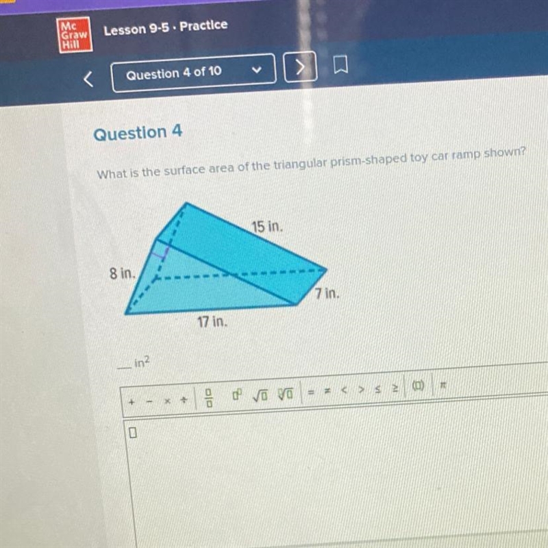 What is the surface area of the triangular prism shaped toy car ramp-example-1