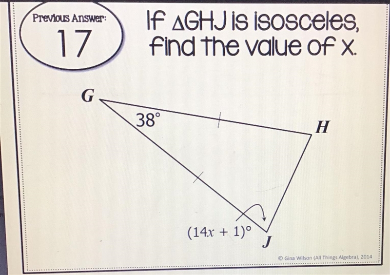 If triangle GHJ is isosceles find the value of x-example-1