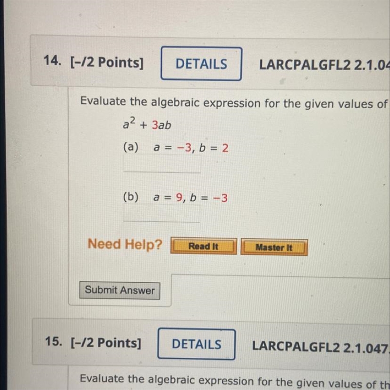 Evaluate the algebraic expression for the given values of the variables-example-1