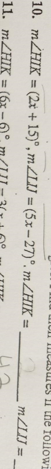 suppose that Angle Hik and Angle LIJ are verticle angles. find their measures if the-example-1