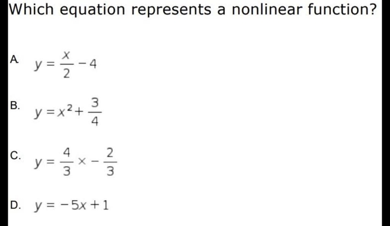 Which equation represents a nonlinear function?-example-1