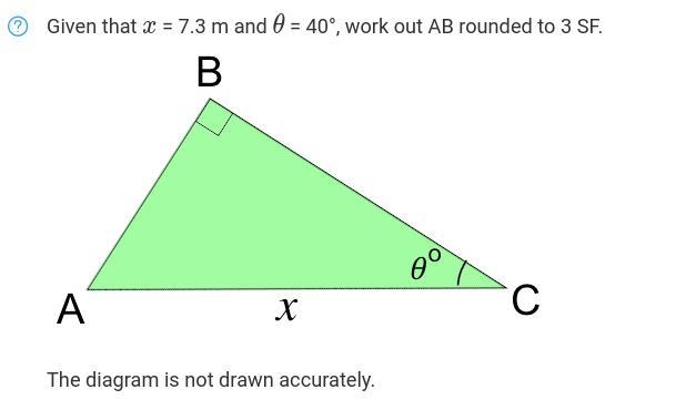 Given that x = 7.3 m and θ = 40°, work out AB rounded to 3 SF.-example-1